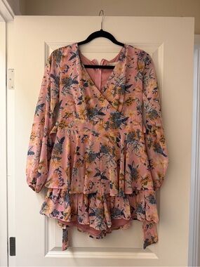 Altar'd State Pink Floral Wrap Peplum Tunic